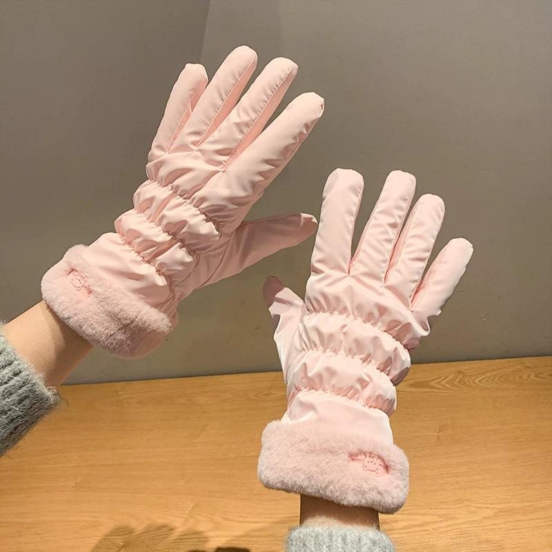 Winter Gloves for Women, Fleece-Lined, Thickened, Warm, Cute, Suitable for Cycling, Windproof, Cold-Proof, Touchscreen Compatible, Winter Season