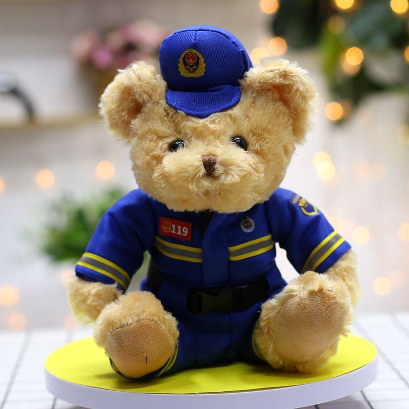 New Traffic Police Uniform Bear Keychain Plush Doll Rescue Fire Bear Pendant Event Promotion Gift