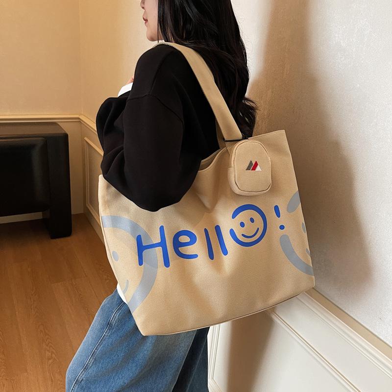 Large Capacity Casual Trendy Fashion Smiley Face Class Commute Portable Shopping Bag Canvas Bag Women'S Shoulder Bag Tote Bag
