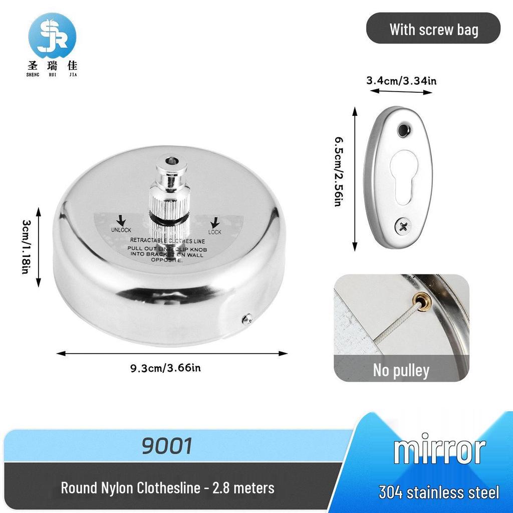 304 Stainless Steel Retractable Clothesline - No-Drill, Invisible Wall Mount, Indoor Nylon Drying Rope
