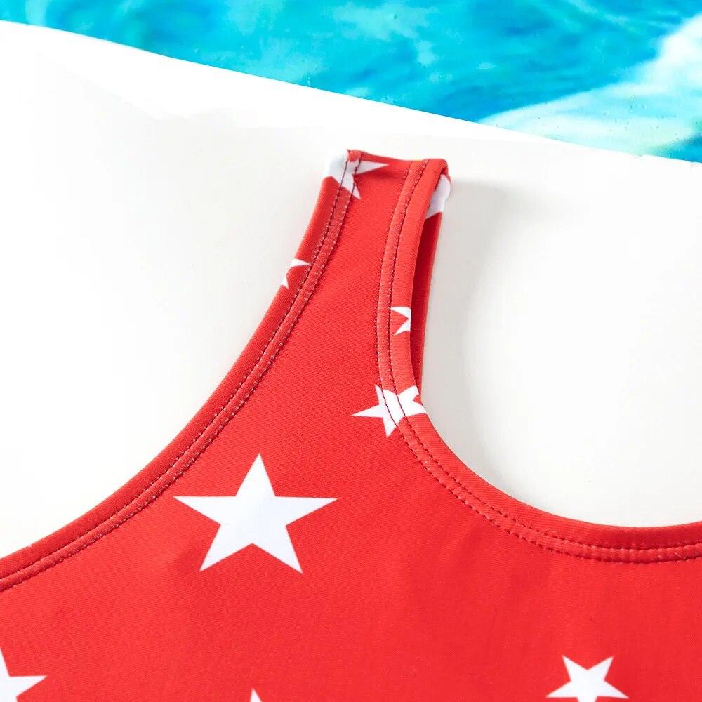 New One-piece Kids Swimsuit Girls Patchwork Star Pattern Swimwear Summer Beach Wear Swimming Suit for Girls 5-14Years