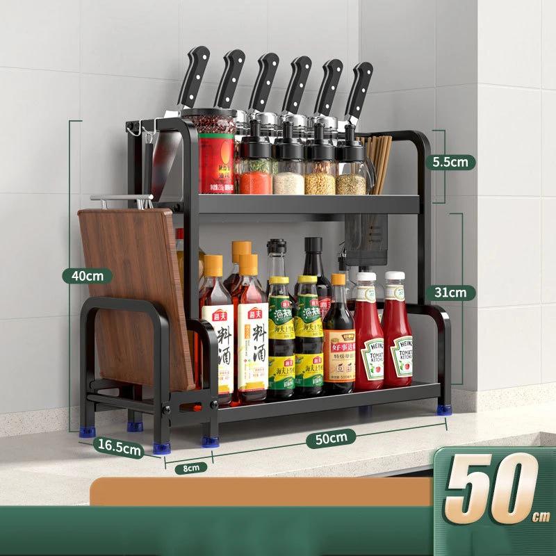 2/3Layers Kitchen Storage Rack Spice Racks Seasoning Shelf Condiments Knife Cutting Board Holder Drain Stand Storage Accessories