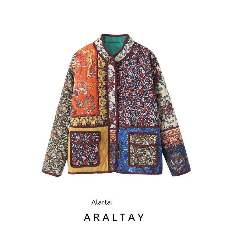 Araltay Fashion Style Women's Clothing New Fashion Loose Versatile Pocket Decoration Print Long Sleeve Cotton Coat Outwear