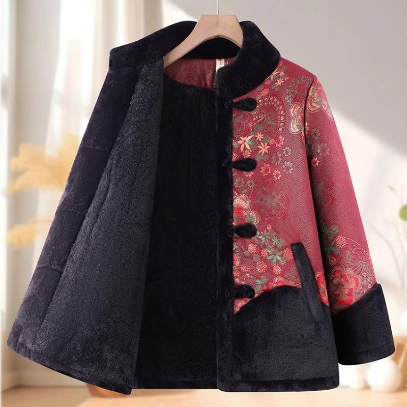 Women's winter clothing old lady warm thickened padded jacket mother jacket padded jacket velvet padded jacket