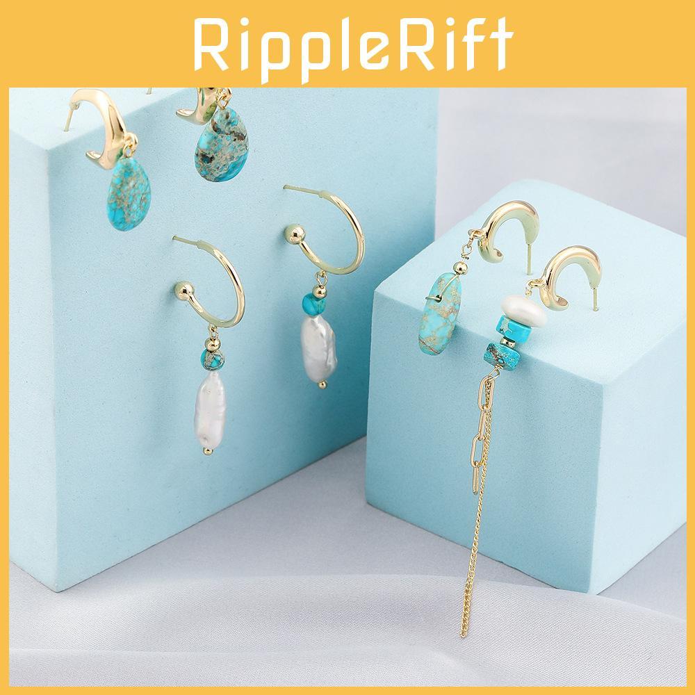 European And American Fashion Trend Asymmetrical Pearl Natural Stone Earrings For Women