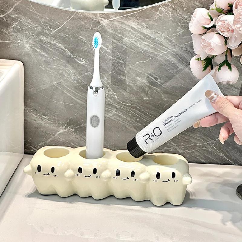 Electric Toothbrush Holder Ceramic Soft Cute Shelf Toothpaste Washstand Toothbrush Household Storage Rack Toothbrush Holder