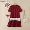 ZANZEA Women Casual Round Neck Short Sleeve Pleated Hem Summer Dress