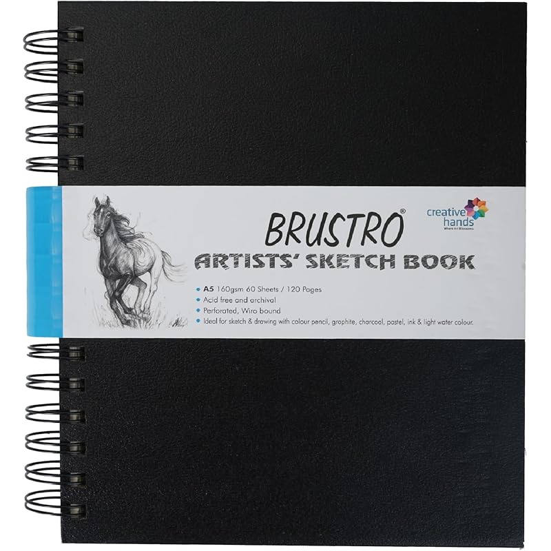 BRUSTRO Artists Wiro Bound Sketch Book | Spiral | A5 Size | 120 Pages - 160 GSM | Ideal for Drawing, Sketching, Mandala, 1 Count (Pack of 1)