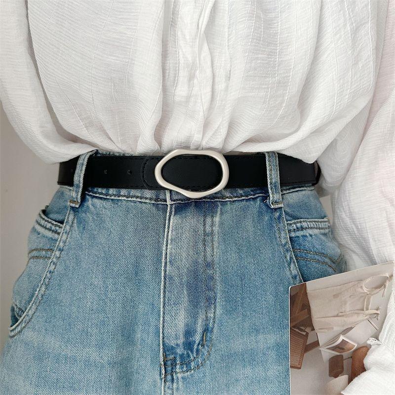 Inspired Vintage Womens Denim Belt Sleek Pu Material With Twisted Oval Buckle