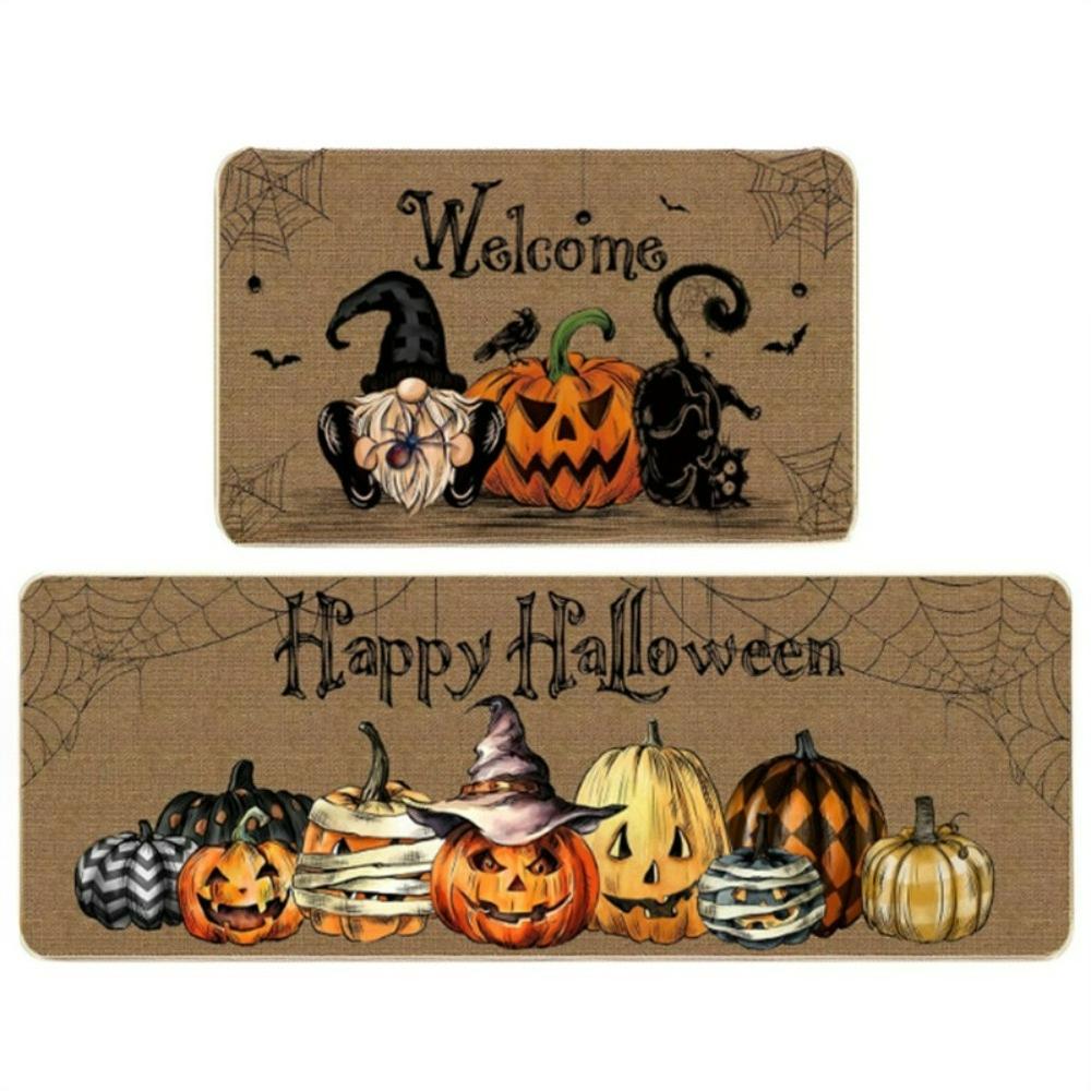 1pc/2pc Happy Halloween Pumpkin Witch Kitchen Floor Mat Laundry Room Nonslip Mat Entryway Doormat Home Decor Welcome Rug