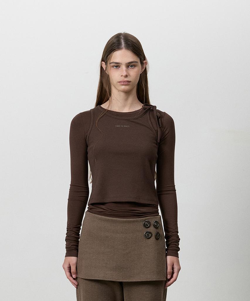 THREE TO EIGHTY Knotted Strap Layered Tee Brown