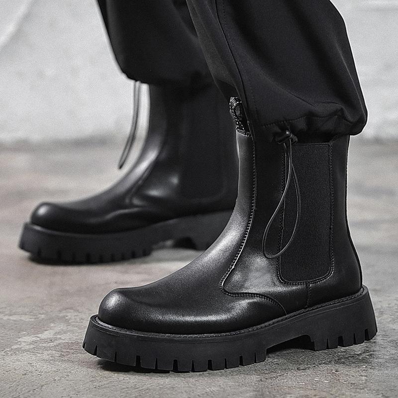 Fashion All-match Male Motorcycle Boots New Antiskid Male Walking Shoes Men Winter Plush Snow Boots Outdoor Mens Slip On High Top Shoes