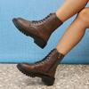 Autumn New Mid Length Boots Black Anti Slip Trendy Footwear Fashion Laceup Boots Ladies Thick Heeled Casual Shoes Botas
