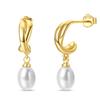 Women's 925 Silver Classic Gold Pearl Inlaid Earrings Elegant Suitable For Engagement Wedding Party Exquisite Jewelry