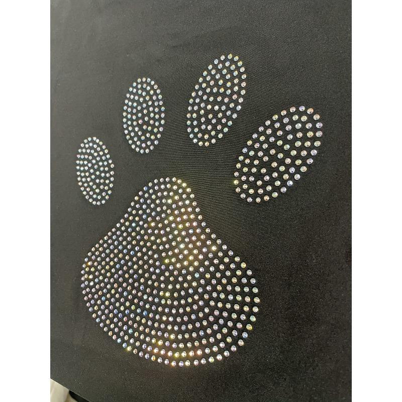 Real Paw Diamond Decorative Print T-Shirt, Short Sleeve Crew Neck Casual Top for Summer and Spring, Women's Clothing