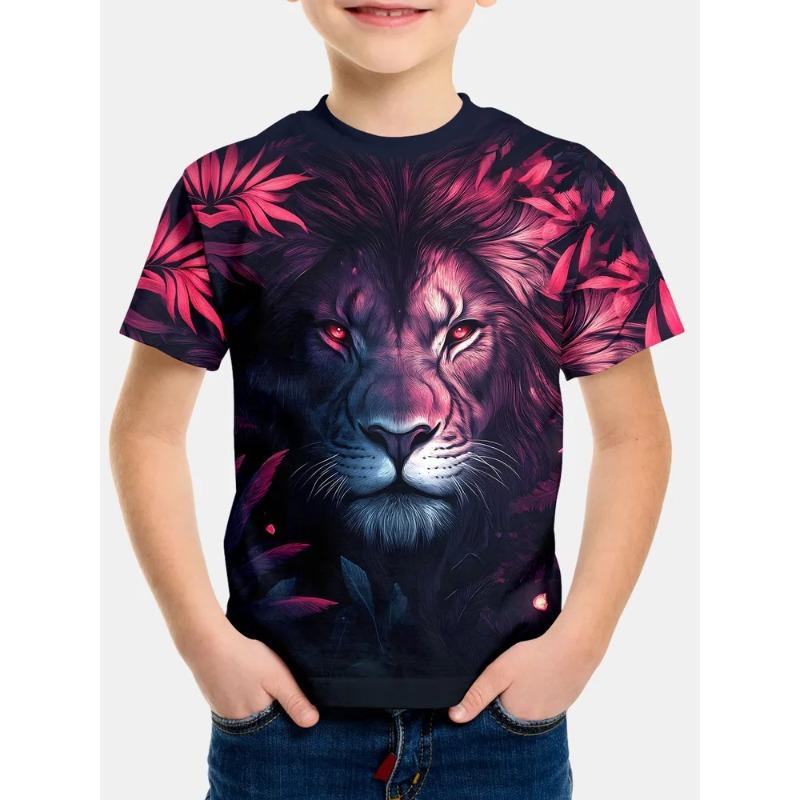 Soft Comfortable Children's Summer Round Neck Short Sleeved T-shirt Creative Color Fashionable Cool Printed Boy's T-shirt
