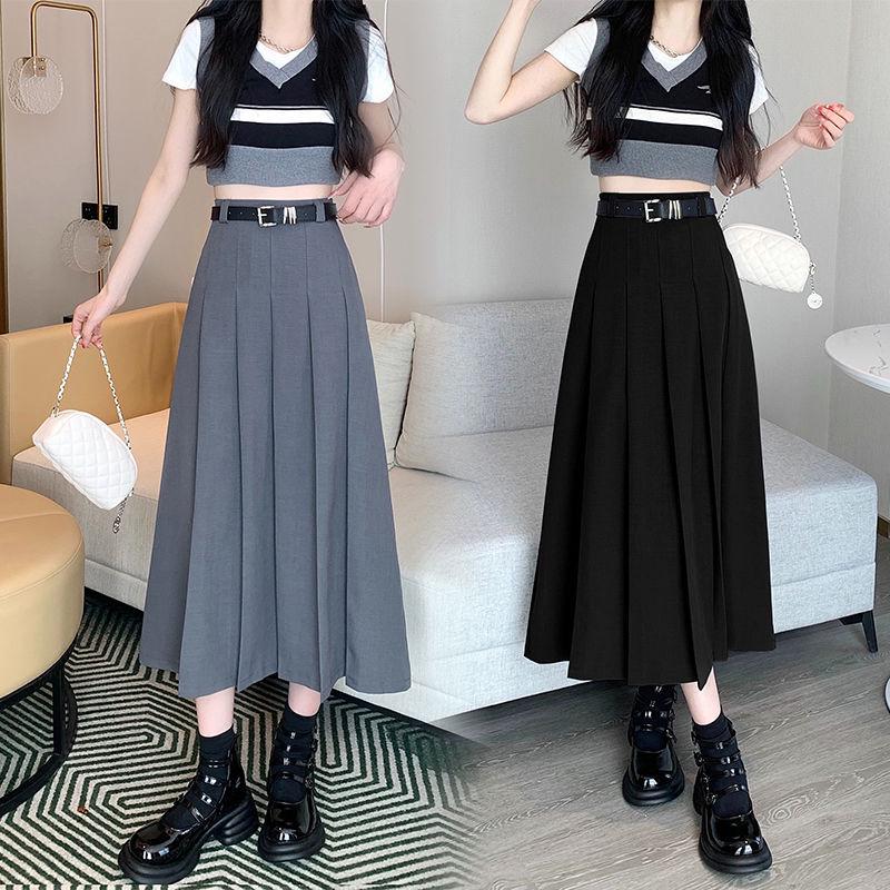 Elegant High-Waisted A-Line Pleated Skirt - Mid-Length, Slimming, Fashionable Niche Design