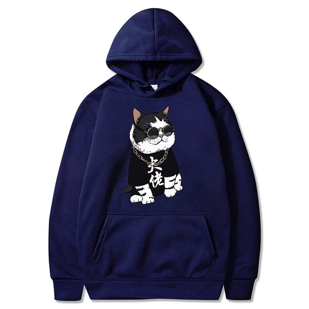 Cool and Cute Big Boss Cat Fun Print Autumn/Winter Women's Fashion Instagram Heavyweight Sweater Hooded Loose Long sleeved Coat