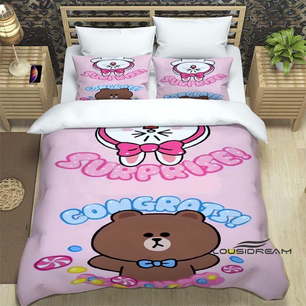 Sunflower Cartoon BROWN & FRIENDS Printed Bedding Set – Duvet Cover Set – A luxurious gift for teenage girls, suitable for doubl