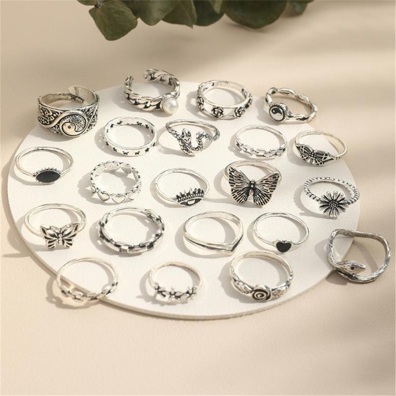Set of 21 Unique Rings Punk Rings Set Intricate Opening Rings Suitable for Halloween and Everyday Fashion Accessories