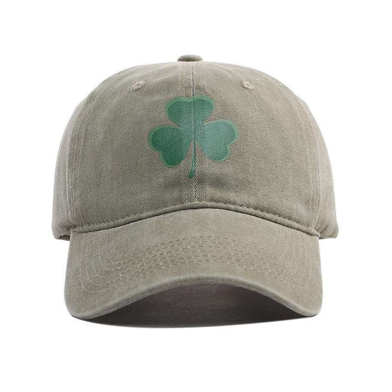 Washed and old retro clover printed soft top baseball cap men's and women's casual versatile fashion cap tide