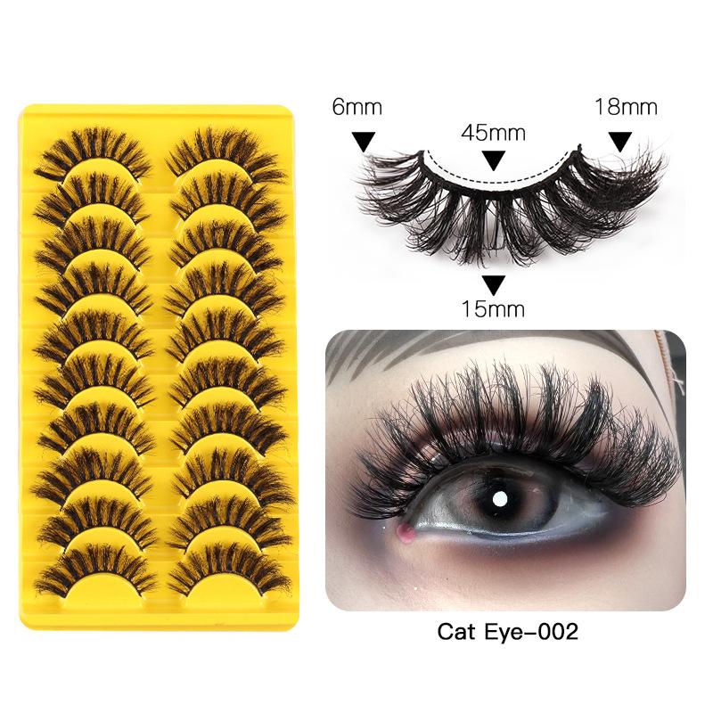 10 Pairs Of Cat Eye False Eyelashes 3D Messy Curled Eyelashes Imitation Mink False Eyelashes