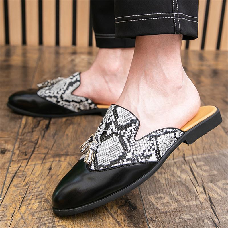 Trend New Men's Leopard Pattern Half Slippers Driving Shoes Male Mixed Casual Mules Moccasins Breathable Loafers Zapatos Hombre