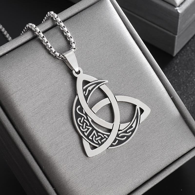 European and American Viking Triangle Knot Moon Phase Surrounding Necklace Titanium Steel Men's