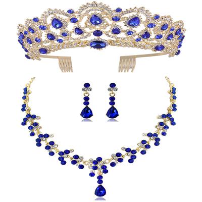 Braut Tiara Krone Halskette und Ohrringe Dreiteiliges Set Exquisite Florale Diamantlegierungskrone