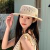 Lightweight Breathable Straw Boater Hat Hollow Out Leather Trim UV Protection Cap for Beach Travel Summer Outdoor Use