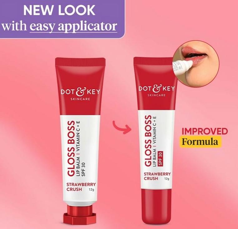 Dot & Key Strawberry Lip Balm for Moisturization, Soft and Naturally Pink Lips, Tinted Lip Balm with SPF 30 & Vitamin C + E 12gm