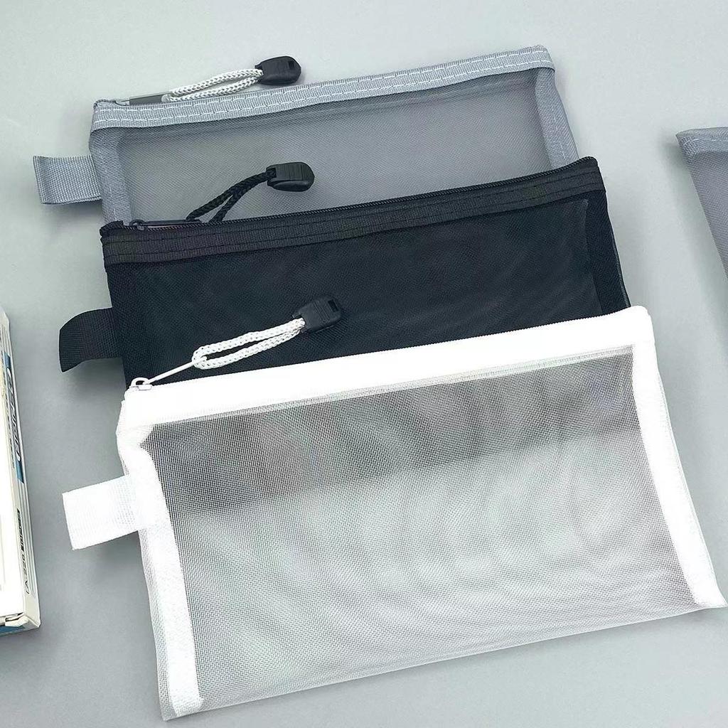 Korean Minimalist Transparent Mesh Pencil Case - Large Capacity, Portable for Students