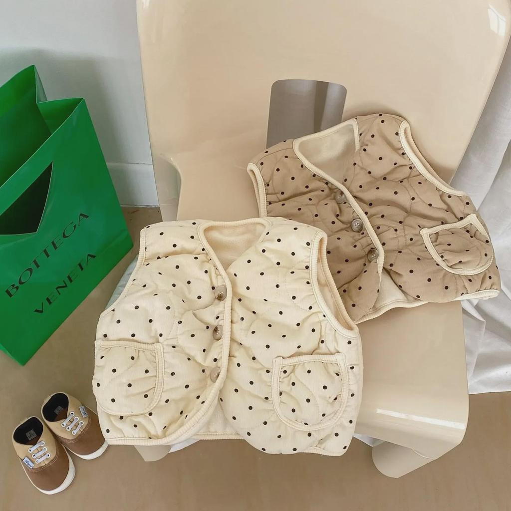 Korean Style Polka Dot Quilted Baby Vest (0-3 Years) - Thick, Warm Cotton for Boys and Girls