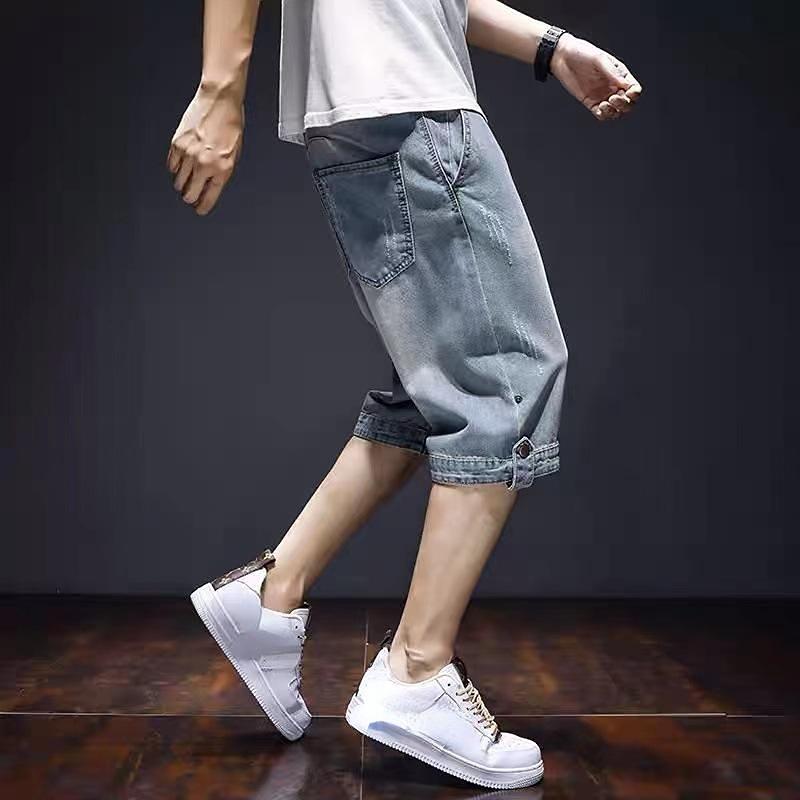 IELGY Denim Shorts Men's Summer Thin Seven-point Loose Straight Korean Trend