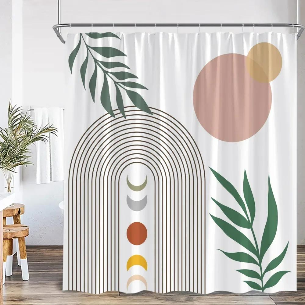 Modern Abstract Shower Curtain Medieval Tropical Leaves Greening Plants Bathroom Decoration Polyester Fabric Bathtub Curtain