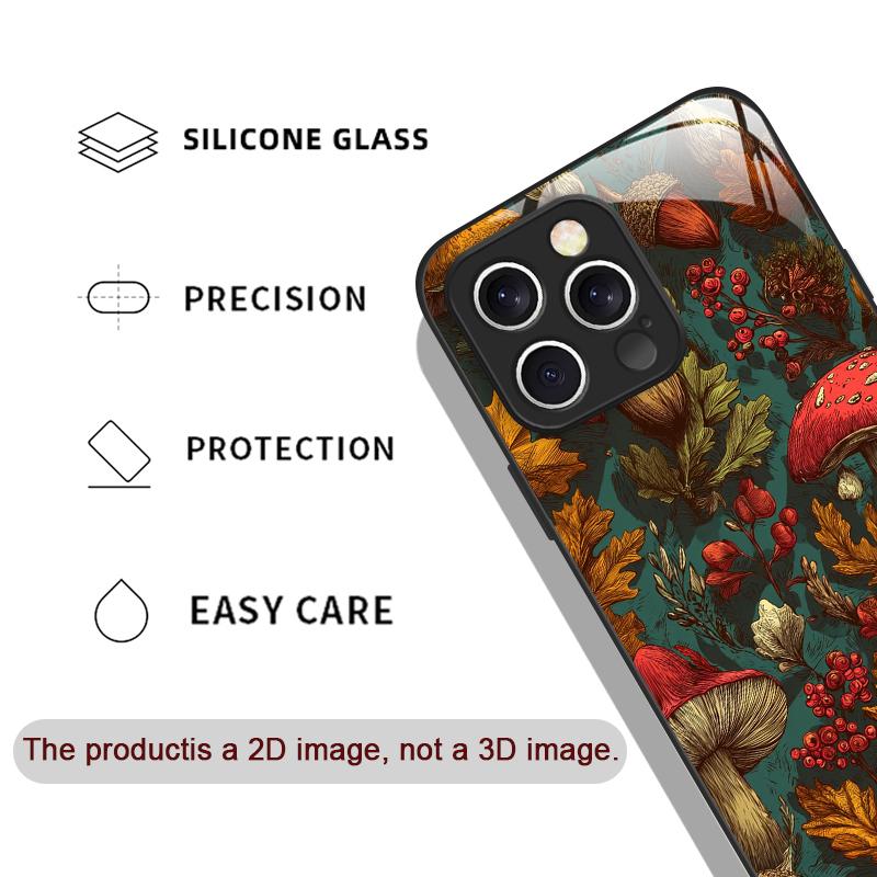 Kreatywne etui na telefon ze szkła hartowanego z wzorem grzybów dla iPhone 17 16 Pro Max 15 14 13 12 Mini 11 X XS 7 8 Plus Pokrowiec