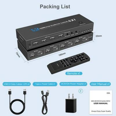 KVM HDMI USB 2.0 4-in-1 Splitter, 4K@30Hz Support, Mouse Passthrough