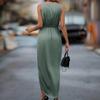 Elegant V-neck Sleeveless Slit Irregular Long Dress for Spring/Summer
