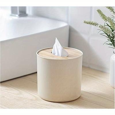 Bambus Taschentuchhalter, Runder Holz Badezimmer Toilettenpapierrollen Spender Dekorative Taschentuchbox Abdeckung für Badezimmer 1 Stück