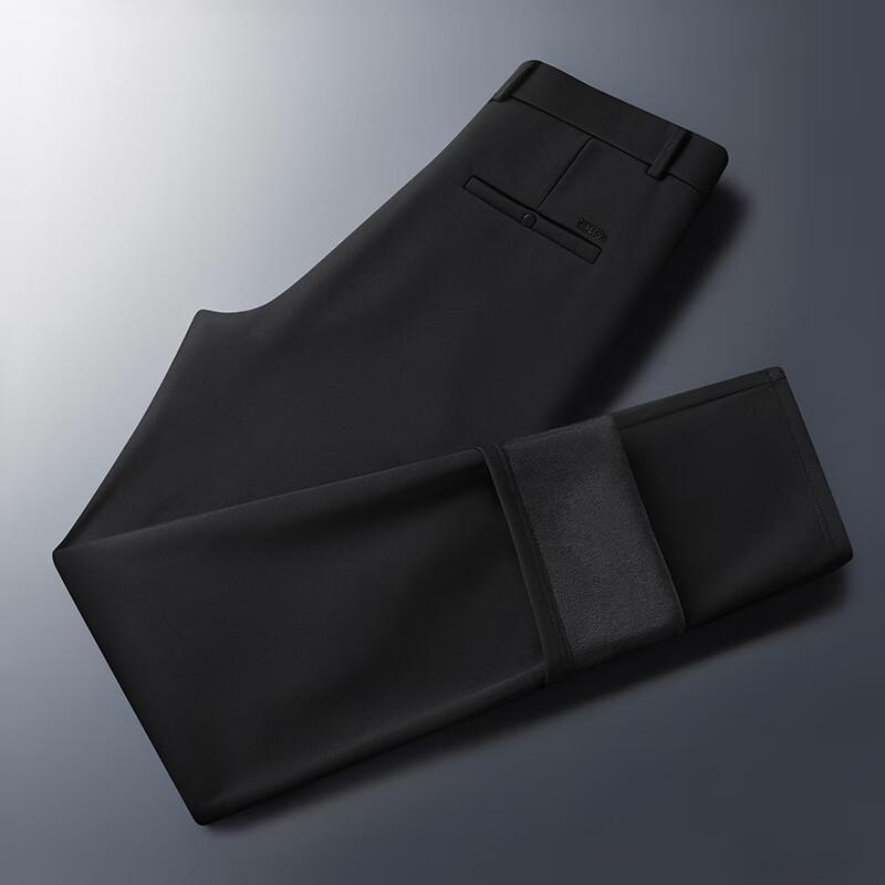 Dibenze Men's Plus Size Fleece-Lined Straight Business Casual Pants