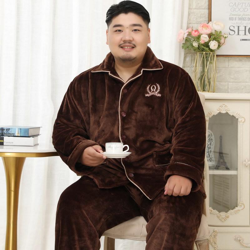 Meijiyun Herren-Pyjama-Set aus Flanell für den Winter – Übergröße 5XL, dickes Revers, lange Ärmel