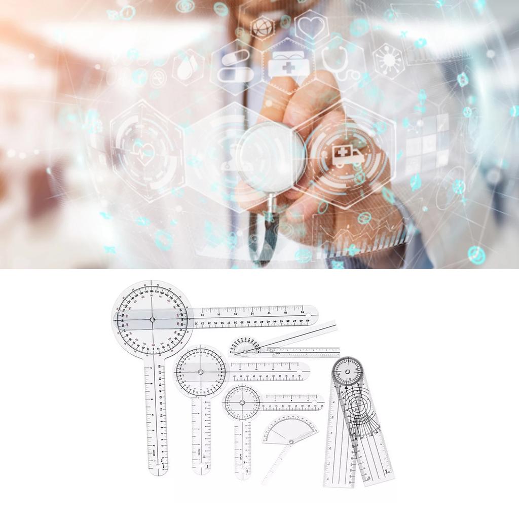 Set de 6 bucăți Goniometre Medicale PVC Transparent Scară Clară Rezistent la Uzură Riglă de Unghiuri pentru Ortopedie