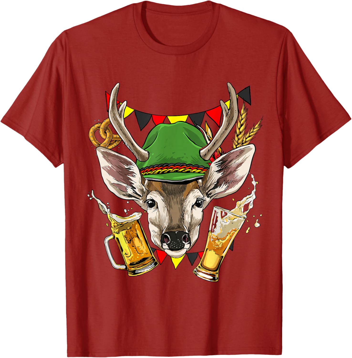 Oktoberfest Deer with Beer  Graphic T-Shirt Bavarian Festival Graphic Tee S