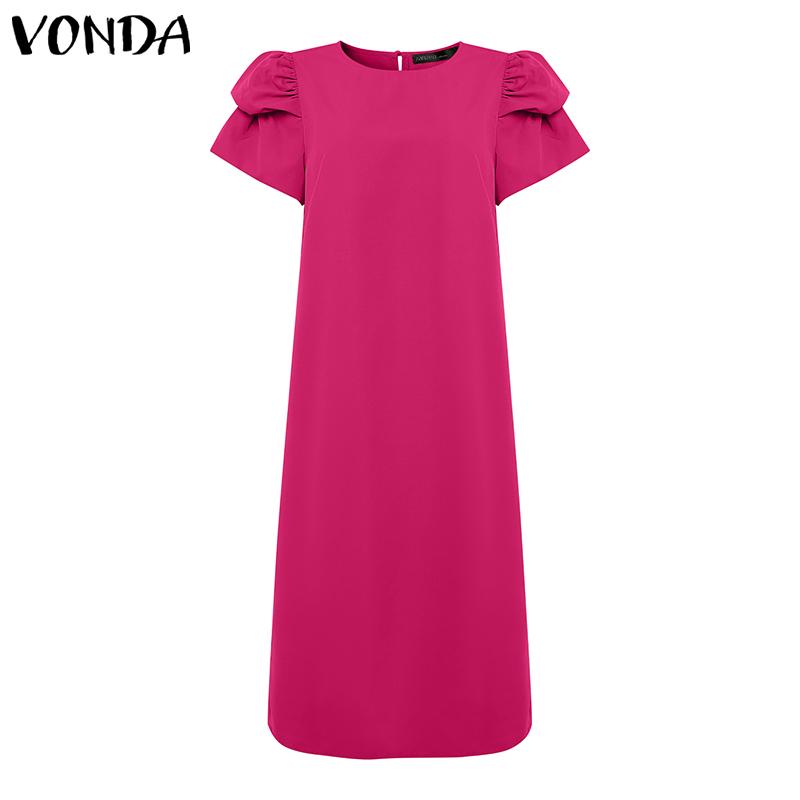 

VONDA Женское элегантное платье с оборками, короткими рукавами, однотонное, повседневное, длинное 5XL темно-розовый