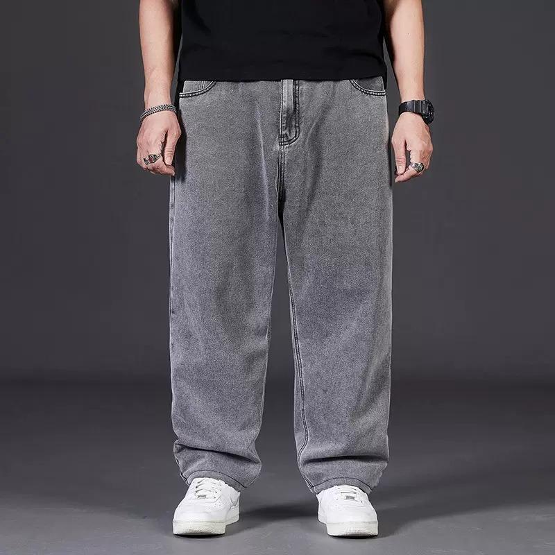 Men's Plus Size Straight-Leg Trousers Loose-Fit, Solid Colour, Wide-Leg, Elasticated Waistband