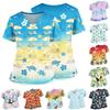 Women's V Neck Medical Scrub Top Hawaiian Print Short Sleeve Side Slit Pockets Nurse Uniform Shirt Lightweight Breathable Fabric