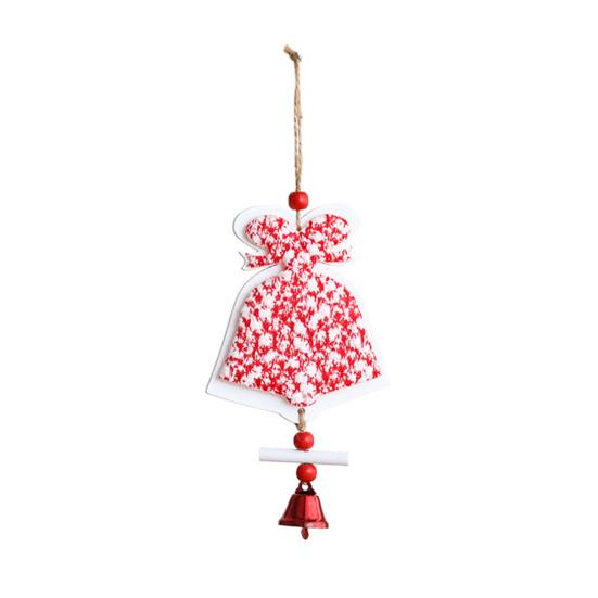 Christmas Wooden Ornaments Red White Heart Bell Star Shaped Hanging Ornament with Bells for Tree Mantel Stair Rail Holiday Decor