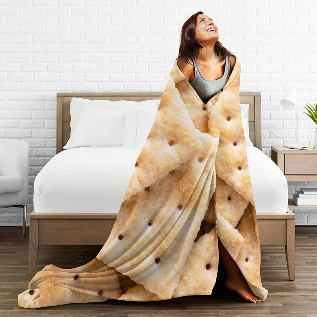 Delicious Food Pattern Soda Crackers Blanket 3D Flannel Funny Warm Throw Blankets for Bedspread Decoration Couch