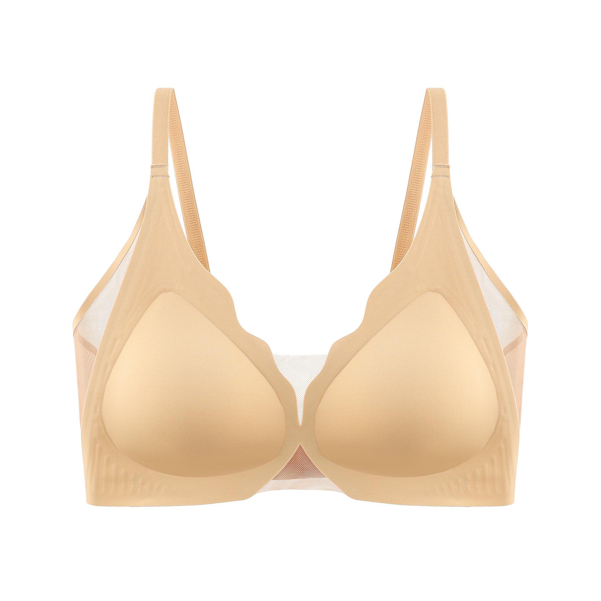 

Original French sexy pure desire hollowed out big breasts and small underwear gathered anti-sagging bra cover jelly glue soft support S32/70