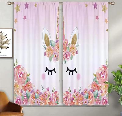 Cartoon Unicorn Curtains Rainbow Horse Curtains 2 Panels Kids Room Boys Girls Bedroom Living Room Den Study Room Decor Curtains